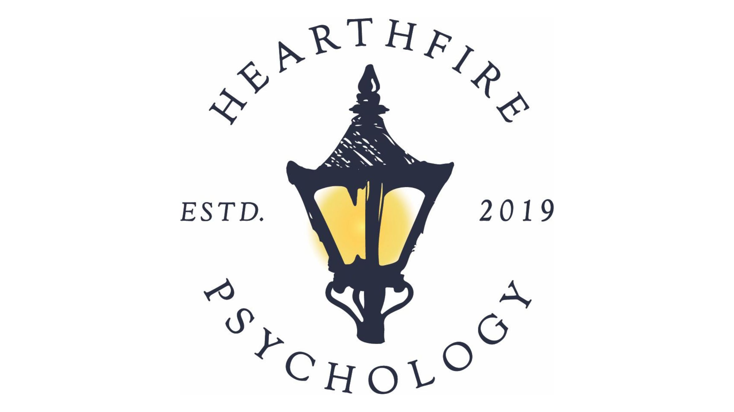 Hearthfire Psychology logo featuring an illuminated lantern with Established 2019 text